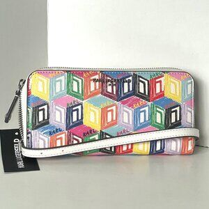 Karl Lagerfeld Paris Maybelle White Logo Art Deco Crossbody Wallet Bag